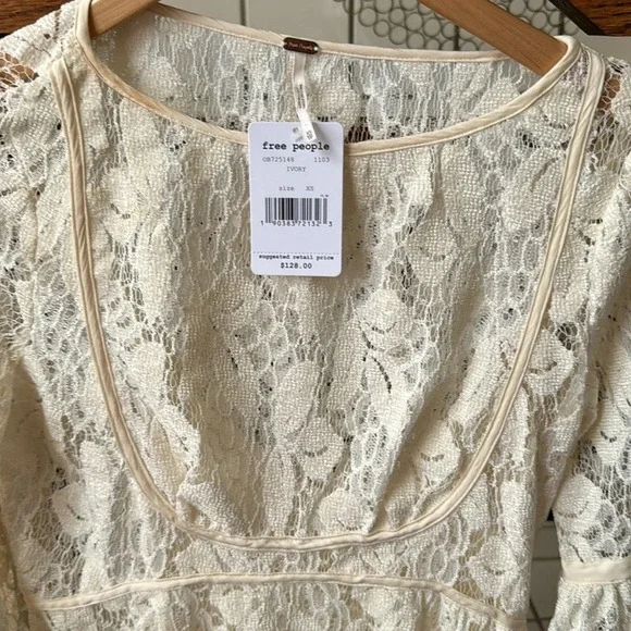 NWT Free People Ruby Lace With Tie Sleeves Ivory Dress, Size xs baby doll - Picture 10 of 16